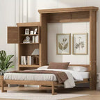 Lit escamotable Queen Size avec étagères de rangement multiples et décoration à persiennes
