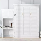 Lit escamotable Queen Size avec étagères de rangement multiples et décoration à persiennes