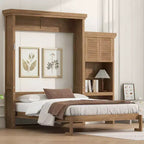 Lit escamotable Queen Size avec étagères de rangement multiples et décoration à persiennes