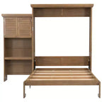 Lit escamotable Queen Size avec étagères de rangement multiples et décoration à persiennes