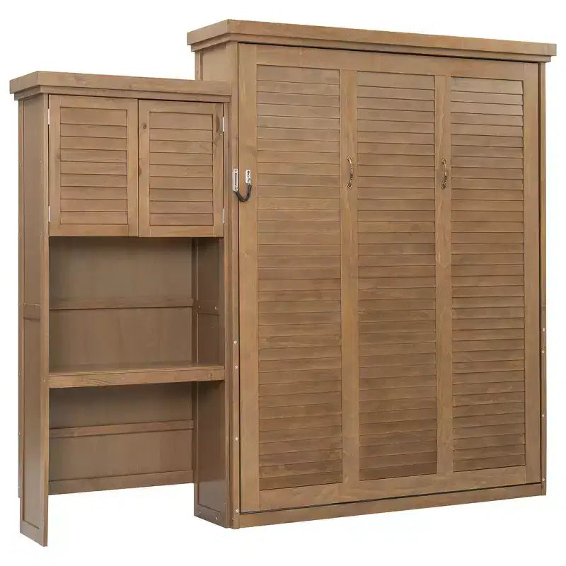 Lit escamotable Queen Size avec étagères de rangement multiples et décoration à persiennes
