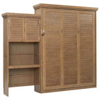 Lit escamotable Queen Size avec étagères de rangement multiples et décoration à persiennes