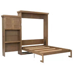 Lit escamotable Queen Size avec étagères de rangement multiples et décoration à persiennes