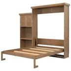 Lit escamotable Queen Size avec étagères de rangement multiples et décoration à persiennes