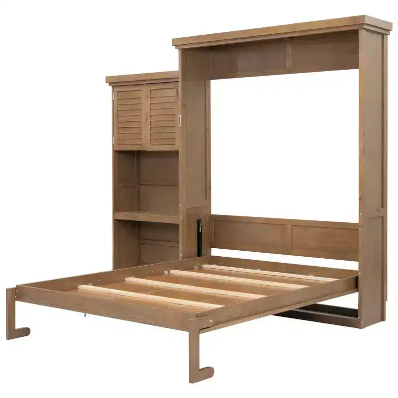Lit escamotable Queen Size avec étagères de rangement multiples et décoration à persiennes