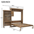 Lit escamotable Queen Size avec étagères de rangement multiples et décoration à persiennes