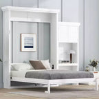 Lit escamotable Queen Size avec étagères de rangement multiples et décoration à persiennes