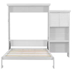 Lit escamotable Queen Size avec étagères de rangement multiples et décoration à persiennes