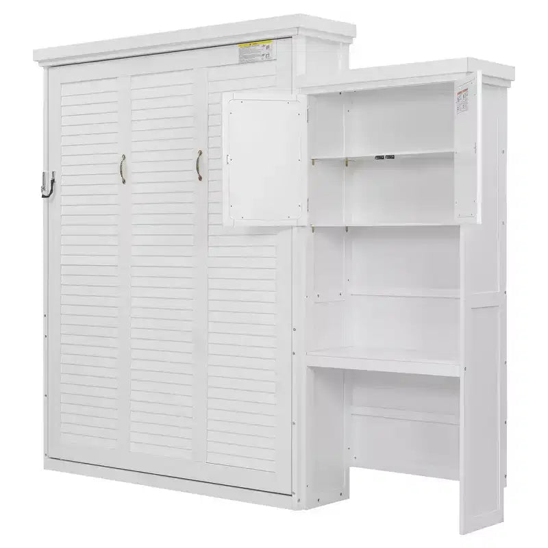 Lit escamotable Queen Size avec étagères de rangement multiples et décoration à persiennes