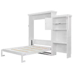 Lit escamotable Queen Size avec étagères de rangement multiples et décoration à persiennes