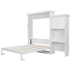 Lit escamotable Queen Size avec étagères de rangement multiples et décoration à persiennes