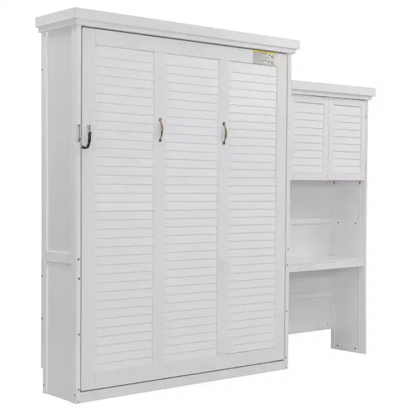 Lit escamotable Queen Size avec étagères de rangement multiples et décoration à persiennes
