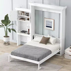 Whisen Queen Size Murphy Bed with Multiple Storage Shelves and Louvered Style Decoration