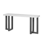 Console moderne de 160 cm avec plateau patchwork géométrique, table d'entrée avec pieds en pin massif, table de foyer pour salon, couloir, entrée