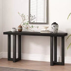 Console moderne de 160 cm avec plateau patchwork géométrique, table d'entrée avec pieds en pin massif, table de foyer pour salon, couloir, entrée