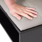 Banc à chaussures avec rangement et étagère réglable, banc d'entrée avec coussin rembourré amovible, porte à persiennes, noir/blanc