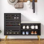 VECELO Shoe Bench with Storage and Adjustable Shelf, Entryway Bench with Removable Padded Cushion, Louvered Door, Black/White