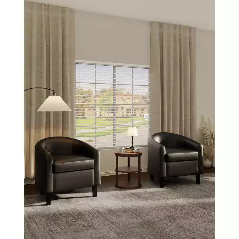 Fauteuils d'appoint en similicuir - Lot de 2 fauteuils baril pour salon/chambre/salle de lecture