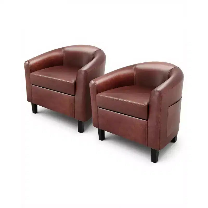Fauteuils d'appoint en similicuir - Lot de 2 fauteuils baril pour salon/chambre/salle de lecture
