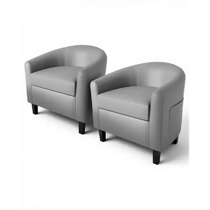 Fauteuils d'appoint en similicuir - Lot de 2 fauteuils baril pour salon/chambre/salle de lecture