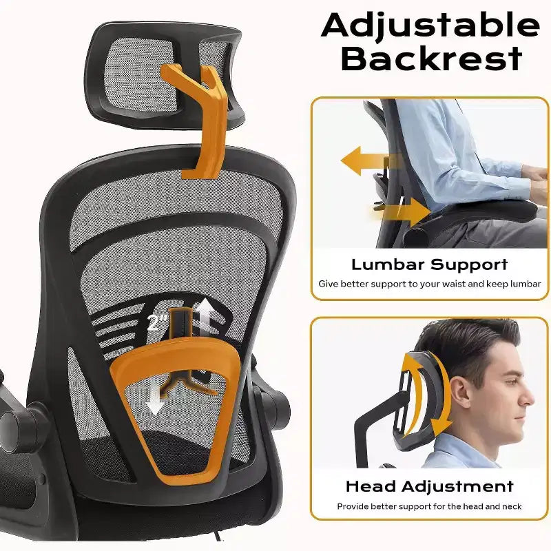 Chaise de bureau ergonomique, chaise de bureau d'ordinateur confortable avec accoudoirs relevables, chaise de jeu confortable avec support lombaire pour chambre à coucher, bureau, étudiant, siège large