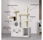 Meuble bac à litière 81 avec arbre à chat (Panneau de particules + Peluche)