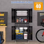 Armoire de rangement de garage en métal de 73 pouces avec 2 tiroirs, armoire à outils robuste avec portes verrouillables et étagères réglables