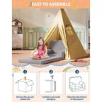 Canapé 2-en-1 pour enfants Canapé confortable Fauteuil long Canapé en mousse souple Cadeau pour garçons et filles