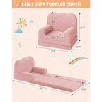 Canapé 2-en-1 pour enfants Canapé confortable Fauteuil long Canapé en mousse souple Cadeau pour garçons et filles