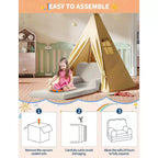 Canapé 2-en-1 pour enfants Canapé confortable Fauteuil long Canapé en mousse souple Cadeau pour garçons et filles