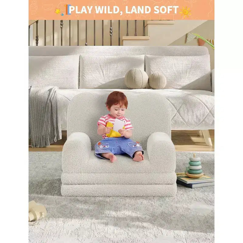 Canapé 2-en-1 pour enfants Canapé confortable Fauteuil long Canapé en mousse souple Cadeau pour garçons et filles