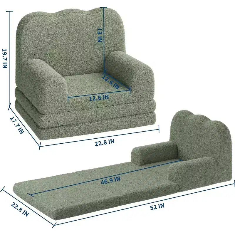 Canapé 2-en-1 pour enfants Canapé confortable Fauteuil long Canapé en mousse souple Cadeau pour garçons et filles