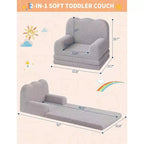 Canapé 2-en-1 pour enfants Canapé confortable Fauteuil long Canapé en mousse souple Cadeau pour garçons et filles