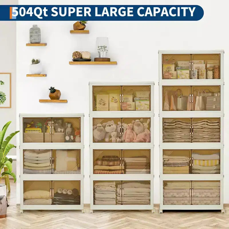 Meuble de rangement empilable à niveaux multiples avec portes et roulettes pour l'organisation de la maison