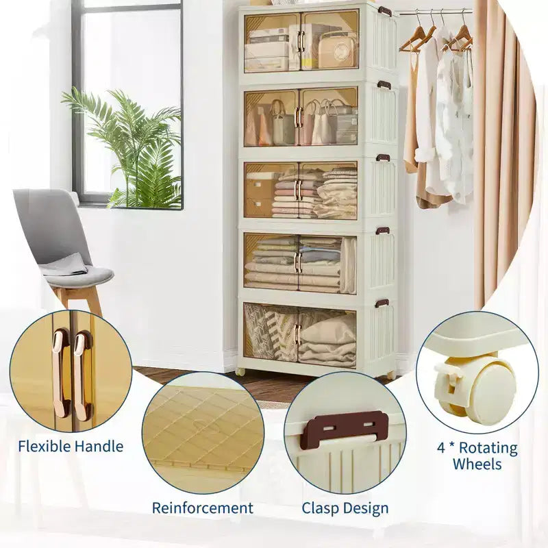 Meuble de rangement empilable à niveaux multiples avec portes et roulettes pour l'organisation de la maison