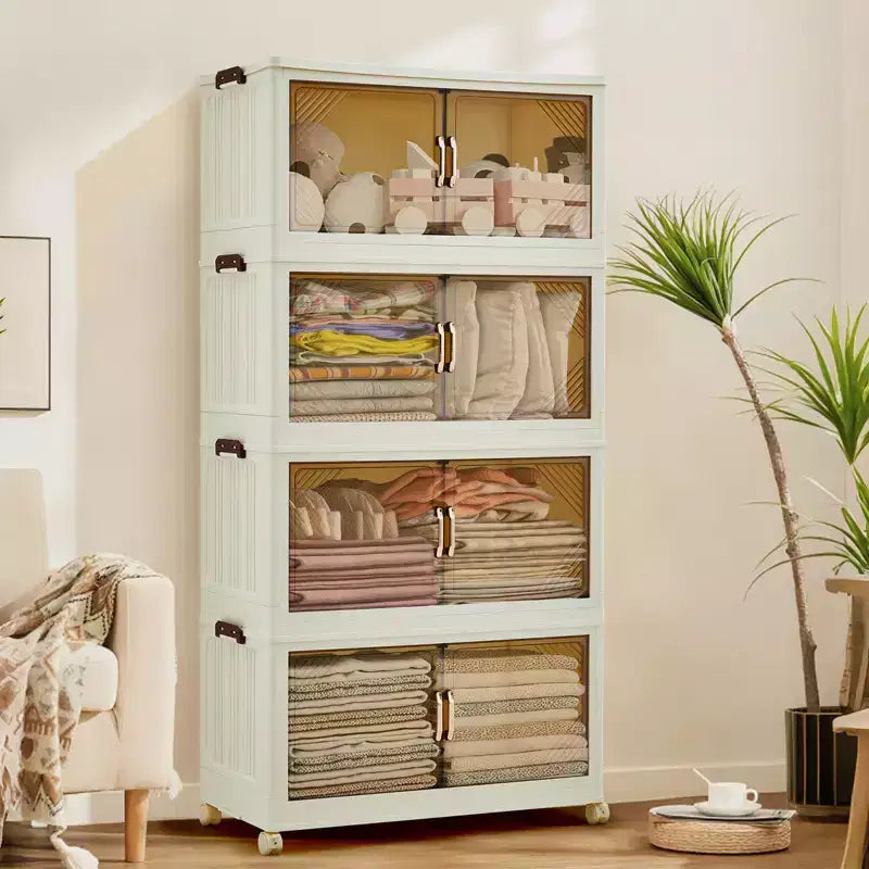 Meuble de rangement empilable à niveaux multiples avec portes et roulettes pour l'organisation de la maison