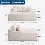 Canapé-lit double nuage en velours côtelé surdimensionné, 79 x 69, avec accoudoirs et 4 oreillers, assise profonde, aucun assemblage requis