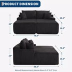 Canapé-lit double nuage en velours côtelé surdimensionné, 79 x 69, avec accoudoirs et 4 oreillers, assise profonde, aucun assemblage requis