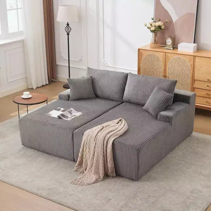 Canapé-lit double nuage en velours côtelé surdimensionné, 79 x 69, avec accoudoirs et 4 oreillers, assise profonde, aucun assemblage requis