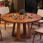 47-Inch Round Dining Table, Seats 4-6, Farmhouse Style with Wood Cross Base, for Living Room and Dining Room