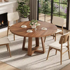 Table à manger ronde de 47 pouces, 4 à 6 places, style ferme avec base en croix en bois, pour salon et salle à manger