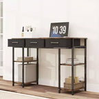 Bureau informatique avec tiroirs en tissu et étagères, bureau de travail avec rangement réglable