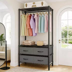 Metal Garment Rack for Hanging Clothes, 35'' Freestanding Garment Rack with Adjustable Shelves & 4 Fabric Drawers, Heavy Duty Clothes Hanger