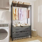 Portant à Vêtements en Métal, 89 cm, Portant Autoportant avec Étagères Réglables et 4 Tiroirs en Tissu, Cintre Robuste
