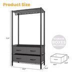 Portant à Vêtements en Métal, 89 cm, Portant Autoportant avec Étagères Réglables et 4 Tiroirs en Tissu, Cintre Robuste