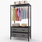 Portant à Vêtements en Métal, 89 cm, Portant Autoportant avec Étagères Réglables et 4 Tiroirs en Tissu, Cintre Robuste