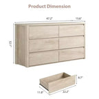 Commode à 6 tiroirs pour chambre à coucher, commode large en bois sans poignée, grande commode de rangement moderne pour salon, couloir, entrée
