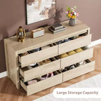 Commode à 6 tiroirs pour chambre à coucher, commode large en bois sans poignée, grande commode de rangement moderne pour salon, couloir, entrée