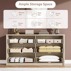 Commode à 6 tiroirs pour chambre à coucher, commode large en bois sans poignée, grande commode de rangement moderne pour salon, couloir, entrée