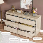 Commode à 6 tiroirs pour chambre à coucher, commode large en bois sans poignée, grande commode de rangement moderne pour salon, couloir, entrée